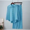 Calças femininas de duas peças férias calças de perna larga definir duas peças conjunto feminino vintage boho maxi camisa outono casual solto trabalho streetwear y2k outfits 231219