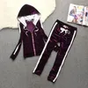 Kvinnors tvåbitar byxor Kvinnor Tracksuit 2 Piese Set Spring Autumn Velvet Jacket och Long Suit Ladies