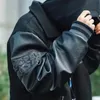 Herrjackor Hip Hop Gothic Baseball Jacket Man High Street Retro Leather Sleeve Bomber Letter Flocking Brodery Man Thothen Coats 231219