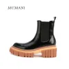 Boots MUMANI Woman's Chelsea Boots Black Genuine Leather Round To Autumn Winter ANKLE Boots High Heel Black Platform Shoes 231219