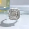 Pierścienie klastra klasyczne 925 srebro 6 6 mm Radiant Cut Citine High Carbon Diamond Stone Pierścień zaręczynowy biżuteria