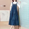 Casual Dresses Dress Single/Two Piece Set For Women's Spring And Autumn 2023 Suspender Denim Slim Solid Color Long Women