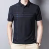 Polos para hombres Smart Casual Hombres Rayas Plaid Smooth Polo Shirts Verano Básico Ropa Masculina Streetwear Moda Negocios Tops de manga corta