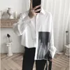 Chemises décontractées pour hommes Spring Hip Hop Vintage Print Shirt Coréen Ulzzang Harajuku Tops Oversize Party Blanc Hommes Femmes Vêtements Streetwear