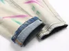 Purple dżinsy Designer Męskie dżinsy męskie retro patchwork rozszerzone spodnie dzikie ułożone w stosy długie spodnie proste Y2K workowane umyte dla mężczyzn 3581