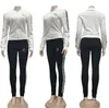 2024C primavera Tute da donna Marchio di moda di lusso Casual Set da 2 pezzi giacca + pantaloni cardigan con cerniera firmato stampato set completo sportivo bianco