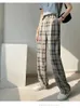 Damenhosen Vintage Plaid Breites Bein Frauen Frühling Sommer Koreanische Mode Hohe Taille Gerade Hose Weibliche beiläufige lose Streetwear