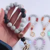 Keychains Fashion Colorful Wooden Silicone Beaded Keychain For Women Bracelet Pendant Keyring Alloy Ring Bag Car Key Buckle Chain Jewelry