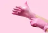 Gants jetables en latex rose rouge