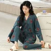 Vêtements de nuit pour femmes Femmes Pyjamas Ensemble Printemps Pyjama en coton tricoté Lâche M-5XL Manches longues Dessin animé mignon