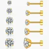 Boucles d'oreilles à tige pour hommes et femmes, rondes universelles 3A, Double Zircon, titane, acier inoxydable, ensemble d'aiguilles fines