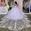 Vestido De fiesta brillante lavanda vestido para quinceañeras corsé Apliques De encaje lentejuelas con capa dulce 16 vestidos De XV Anos