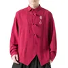 Mäns casual skjortor herr kinesisk stil broderad cheongsam knapp bomullslinne skjorta könslös traditionell fast färg lång ärm unisex