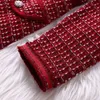 2023 autumn Long Sleeve Crew Neck Red Panelled Button Tweed A-Line ball gown Dress Elegant Casual Dresses