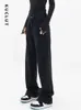 Jeans da donna KUCLUT Pantaloni neri a gamba larga a vita alta moda coreana da donna neri lavati pantaloni dritti a figura intera casual vintage 231219