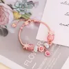 Wholesale Rose Gold Enamel Metal Big Hole Beaded Heart Charm Bracelet for Women Jewelry