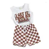 Kledingsets Peuter Baby Boy 2-delige outfits Briefprint Mouwloze katoenen tanktops Dambordshorts Set Zomerkleding