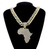 Collier pendentif carte de l'afrique en cristal pour femmes et hommes, accessoires Hip Hop, bijoux, ras du cou, chaîne à maillons cubains, cadeau 2376