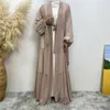 Vêtements ethniques Ramadan Arabie Saoudite Turkiye Moyen-Orient Mode Élégante Couleur Claire Perlée Musulmane De Luxe À Lacets En Mousseline De Soie Cardigan Robe