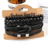 Bracelets de charme Moda 4pcs Combinação de pulseira de couro genuíno para homens Terno vintage Black Mindes Acessórios para joias masculinos