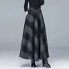 Kjolar elegant tweed plus size pläd lång för kvinnor höst vinter elastisk hög midja en linjekjol avslappnad lös streetwear 231219