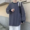 Men's T Shirts Long Sleeve Striped T-shirt Men Harajuku High Street Versatile Retro Tops Casual Loose Korean Style Outerwear Clothing