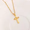 24 k Yellow Fine gold GF Small Mini Tax stamp cross Pendant chain Earrings set Christian jewelry sets women girl Jesus Gift247c