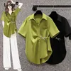 Women's Blouses Asymmetric Chain Chic Street Button Up Shirt Summer Fashion Green Commute Short Sleeve Loose Tunic Top Blouse Blusas