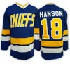 Großhandel Charlestown Chiefs Trikot, Herren Hanson Brother Slap Shot 16 JACK HANSON 17 STEVE HANSON 18 JEFF Movie Hockey Jersey S-3Xl 57