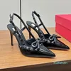 Bowtie Decoration Patent Leather Stiletto Heel Slingback Pumps Shoes Studs Point Toe Low Heel Sandals Women's Luxury Designer Dress Evening Shoes Shoes