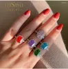 Cluster Rings Multicolor Gemstone Ring Ruby Pink Diamond Blue Green Niche Design Sterling Silver Exquisite Luxury Adjustable J