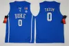 CUSTOM Men Duke Blue Devils 0 Jayson Tatum College Jersey University Black White Basketball Jerseys Excellent Quality Wear NCAA