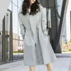 Women's Trench Coats Mid-Length Long Sleeves Zipper Butoon Hoodies Windproof Raincoat Solid Color Waistband Outdoor Lightweight Clothing