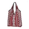 Shopping Bags Cute Red Kabyle Carpet Pattern Tote Bag Portable Geometry Geometric Groceries Shoulder Shopper