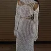 Базовые повседневные платья Светоотражающее яркое шелковое полое платье осенняя длинная юбка для девочек сексуальная клубная одежда с тонкими рукавами «рыбий хвост» Vestidos 231219