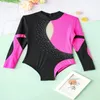 Palco desgaste crianças meninas ballet ginástica collant desempenho traje manga longa sem encosto brilhante strass patinação no gelo macacão bodysuit