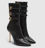 Élégant Alma Roni Bottines Pour Femmes Talons Aiguilles En Métal Robe De Soirée En Cuir De Veau Noir Bout Pointu Boutons Dorés Robe De Soirée Bottines Élégantes Botte EU43