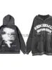 Jaquetas femininas Grunge Emo Zip Up Gráfico Hoodie Moletons Oversize Gótico Punk Dark Letter Cinza Hoodies Mulheres Hip Hop Streetwear Solto Tops J231219