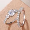 Cluster Rings Trendy Double Stackable Set For Women Silver Color 2Pcs Finger Accessories Wedding Engagement Jewelry Anillo