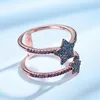 Cluster Rings TKJ 925 Sterling Silver Rainbow Zirconia Star Double Layer Ring Women's Glamour Jewellery Cocktail Party Gift
