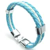 Braccialetti con ciondoli Bracciale in pelle blu Bandiera bianca dell'Argentina Lega intrecciata Lunghezza 21 5 cm con custodia in velluto225e