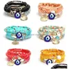 Collane con ciondolo 4 set Bracciali con perline elasticizzate Bohemian Mtilayer Evil Eye Bracciale a mano Hamsa Ciondoli Boho impilabili fatti a mano Mtico Dhjlq