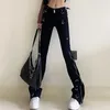 Jeans pour femmes 2023 Dark Streetwear Cheville Zipper Noir Slim Y2K Flare Pantalon pour femmes Goth Vêtements Robe Lady Hip Hop Pantalon Ropa Mujer