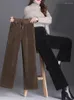 Women's Pants Warm Vintage Corduroy Plus Velvet Pant Winter Womens Thicken Wide Leg Pantalones High Waist Lace-up Straight Big Size