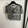 Sexy Hollow t Shirt Women Shiny Sequin Cropped Tee Luxury Triangle Badge Tees Short Sleeve Shirts High quality4534