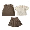 Ensembles de vêtements bébé fille tenues style coréen été enfant en bas âge filles chemisier à manches courtes gilet jupes 3 pièces ensemble enfants école uniforme