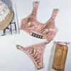 Kvinnors badkläder Bikini 2023 Sexig bronsning Snakeskin Metal Chain Swimsuit Women Bikinis Set Bathing Suit Beach Female Push Up