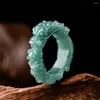 Klusterringar retro naturlig grön jadeit snidad drake finger ring med certifikat mans hantverk lyxiga jade vintage smycken gåvor