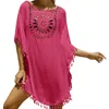 Women's Swimwear Hollow Out Fringe Tassel Crochet Tunic Beach Dress Loose Boho Cover-ups Bikini Cover Ups Beachwear Long Smock Tops