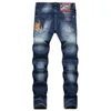 Jeans pour hommes Marque de mode européenne et américaine 2023 Spring Hole Patch Couleur Messy Line Imprimer Petite jambe droite Mid Rise pour hommes